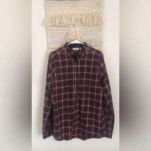 Fjallraven Mens Flannel Button Down Shirt Large Plaid Maroon Black